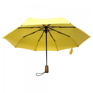 Ovida Full-auto Folding Umbrella Wooden Handle Pongee Fabric Light Color With Logo