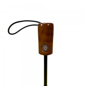 Ovida Full-auto Folding Umbrella Wooden Handle Pongee Fabric Light Color With Logo