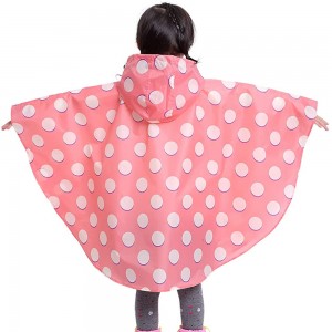 Ovida Hot sale cheap kids pink poncho cute dot pattern waterproof children rain coat with hood poncho