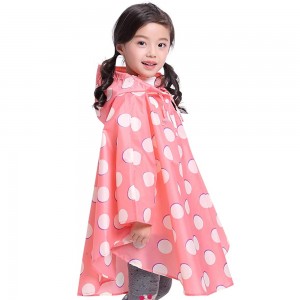 Ovida Hot sale cheap kids pink poncho cute dot pattern waterproof children rain coat with hood poncho