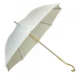 Ovida froulju kado premium kwaliteit fan suver beige rjochte paraplu mei gouden slangenhandgreep