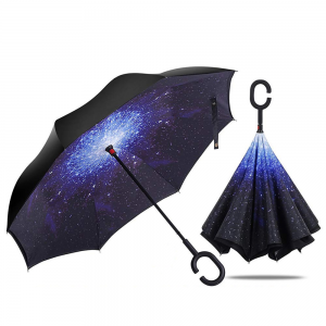Ovida Wholesale windproof double layer Inverted Reverse Umbrella with C-Shaped Handle custom logo