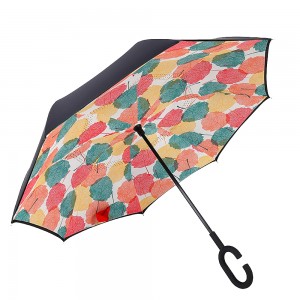 Ovida Double Layer Reverse Umbrella nwere akwụkwọ ebipụtara maka onyinye na mgbasa ozi Nhazi ahaziri ahazi