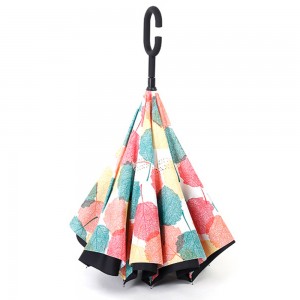 Ovida Double Layer Reverse Umbrella nwere akwụkwọ ebipụtara maka onyinye na mgbasa ozi Nhazi ahaziri ahazi