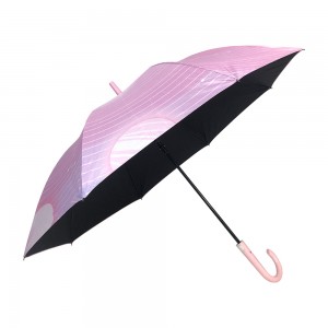 OVIDA Sun-protection Black UV Coating Umbrella Pink Straight Umbrella for Lady